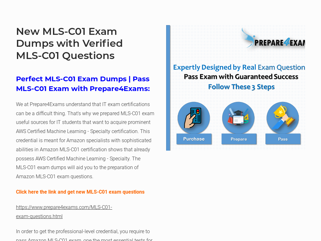 New MLS-C01 Exam Dumps with Verified MLS-C01 Questions